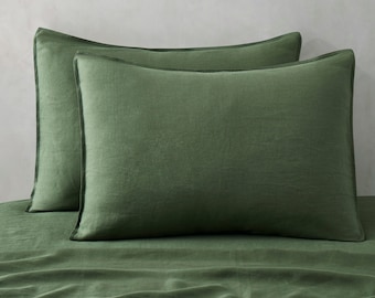 100% Linen Pillowcase, Stone Washed Linen Pillow Shams, Linen Pillow Case with Envelope Closure,  King EURO Pillow Cover Set of 2