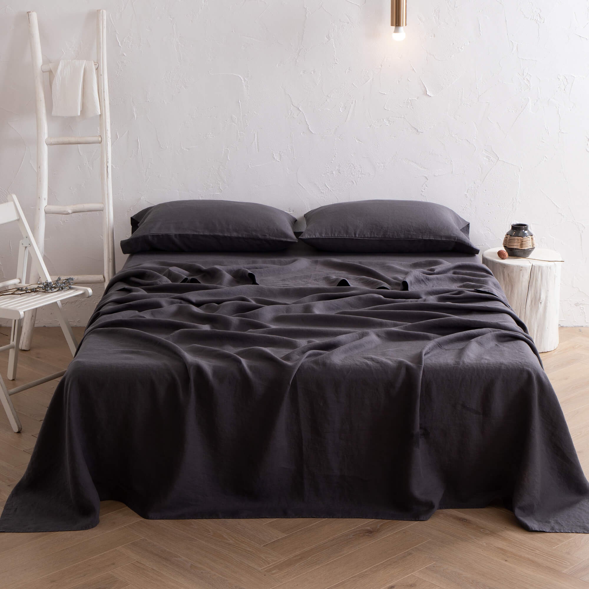 LINEN SHEET SETS in Dark Grey Flat Sheet Fitted Sheet and Etsy