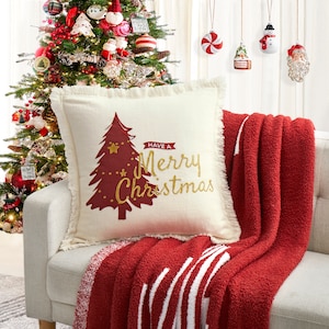 Christmas Pillow Cover, Christmas Decor Pillow Cover Cushion Gift, Christmas Throw Pillow Cover,Holiday Farmhouse Pillow Case White Set of 2