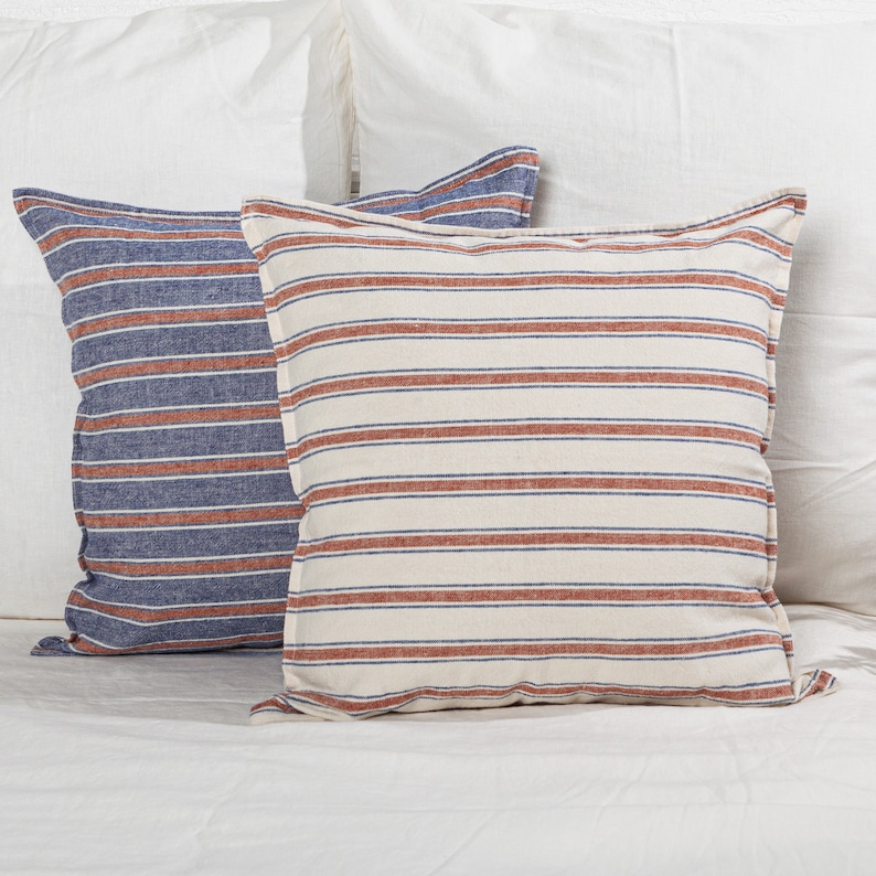 Linen Stripe Pillow Cover Handmade Linen Cushion Cover Etsy