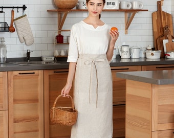 Linen Half Apron, Midi Cafe Apron, Half Apron with Pockets, Unisex Half Waist Apron, Chef Apron, Linen Kitchen Apron, Chef Apron, Sandbar