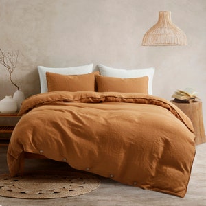 Literie 100 % lin, Parure de lit en lin, Ensembles housse de couette, Housse de couette grand lit, Ensemble housse de couette douce, Lin français naturel lavé, Naturel Rust