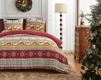 4 Piece Christmas Comforter Set, Christmas Fluffy Red Striped Bedding Sets, Holiday Home Decor, Holiday Bedding, Christmas Gift Bedroom