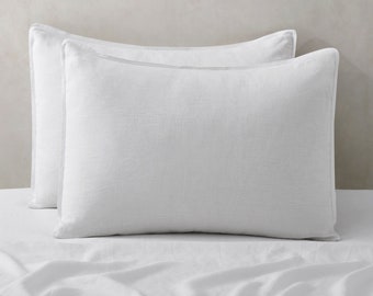 100%White Pillowcase, Linen Pillowcases Washed Linen Pillow Shams, Soft and Organic Linen Pillow Case, Standard King Pillow Cases Set of 2