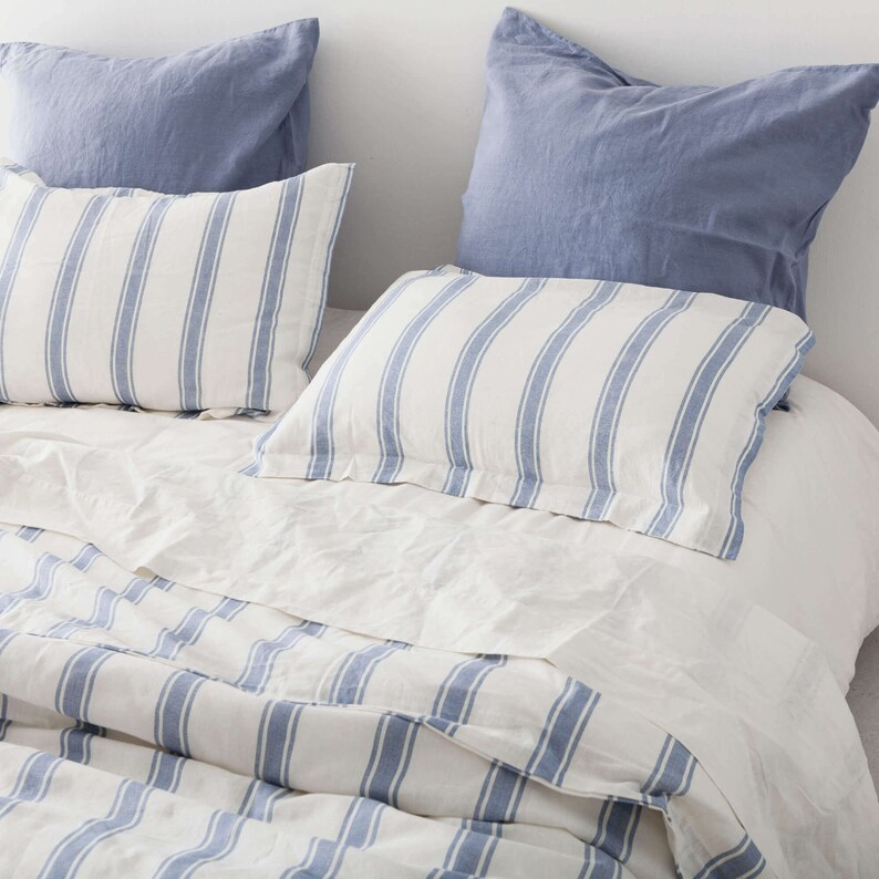 Stripe Linen Cotton Blend Duvet Cover With Pillow Shams Set in Etsy