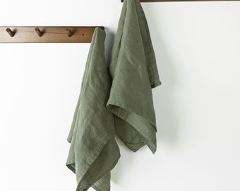 Linen Tea Towels in Green,100%  Linen Tea towels Available for Kitchen, Wedding Gifts, Soft Durable Linen Hand Towels, Set of 2 Tea Towels