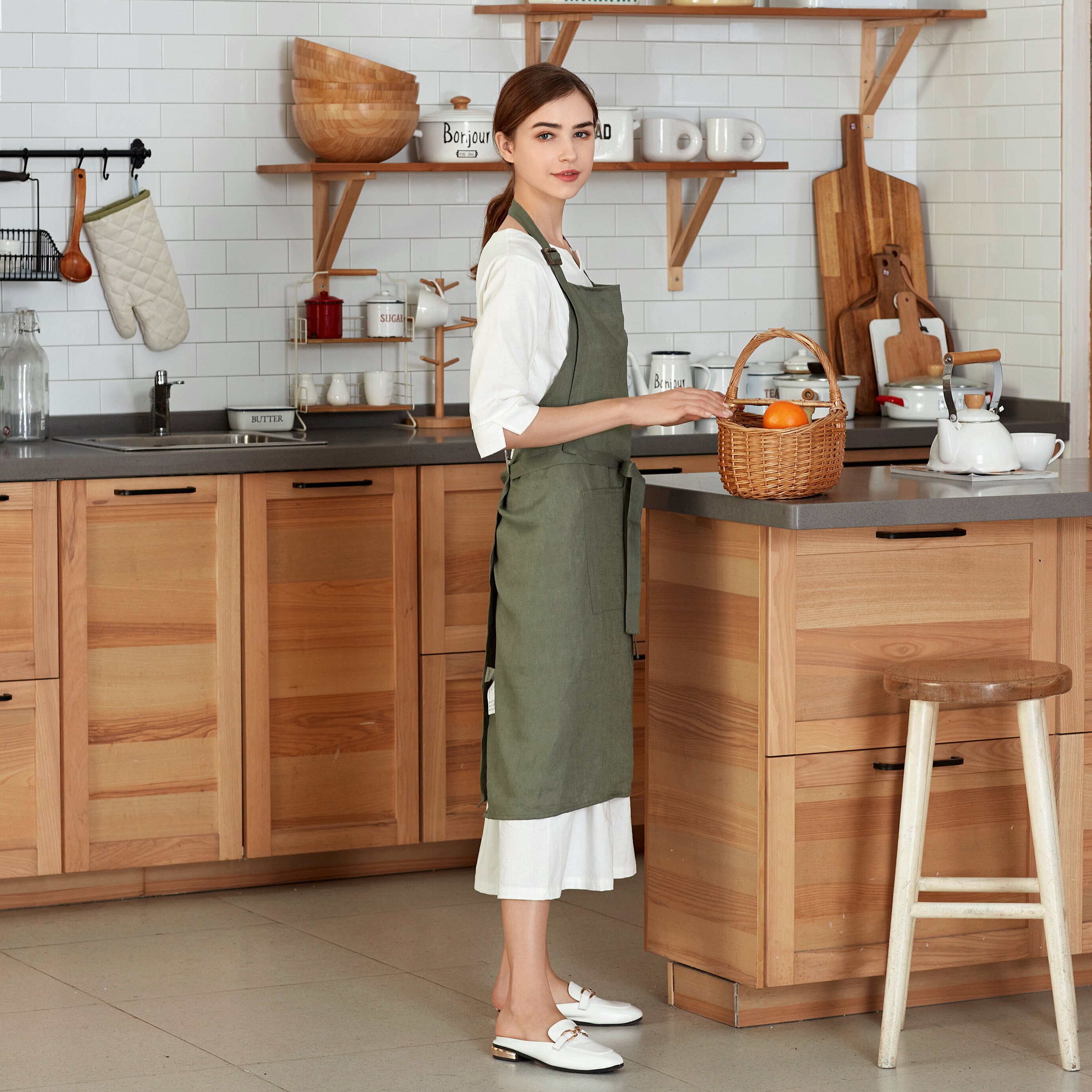 Shell Apron Gift for Wife Apron, Linen Apron With 100% Natural Coconut Shell ...