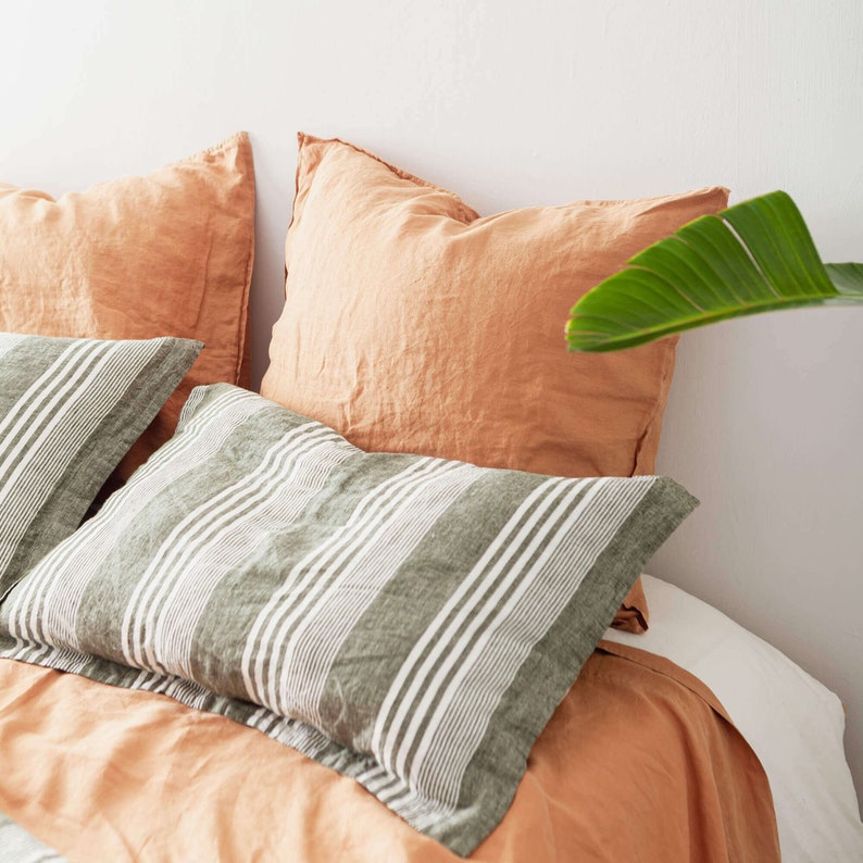 Yarn Dyed Linen Duvet Cover Green Stripe LINEN Duvet Cover Etsy