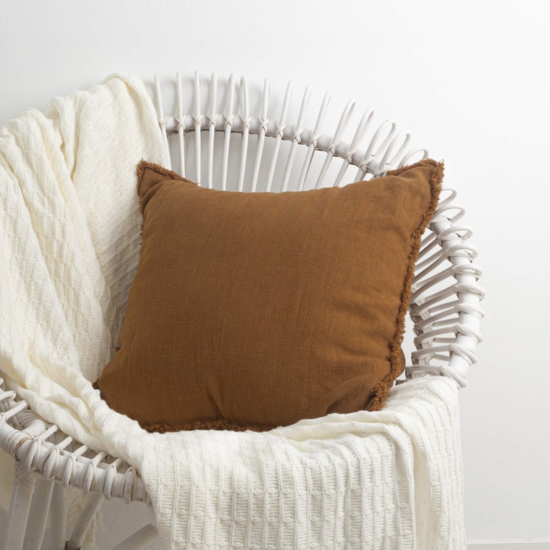 20 X 20 Pillow Cover Linen Throw Pillow Cover With Fringes Etsy UK