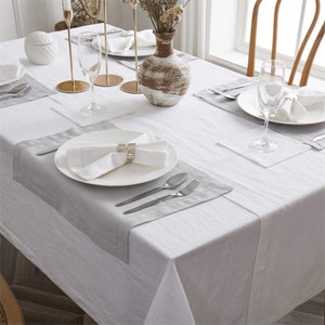 Linen Placemats Coasters Set of 4, Table Cloth Placemats Decor Hemstitch, Table Mats Washable Reusable for Home Kitchen Dining, Light Gray