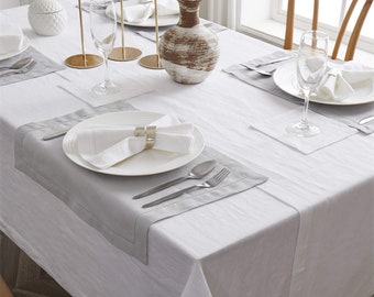 Linen Placemats Coasters Set of 4, Table Cloth Placemats Decor Hemstitch, Table Mats Washable Reusable for Home Kitchen Dining, Light Gray