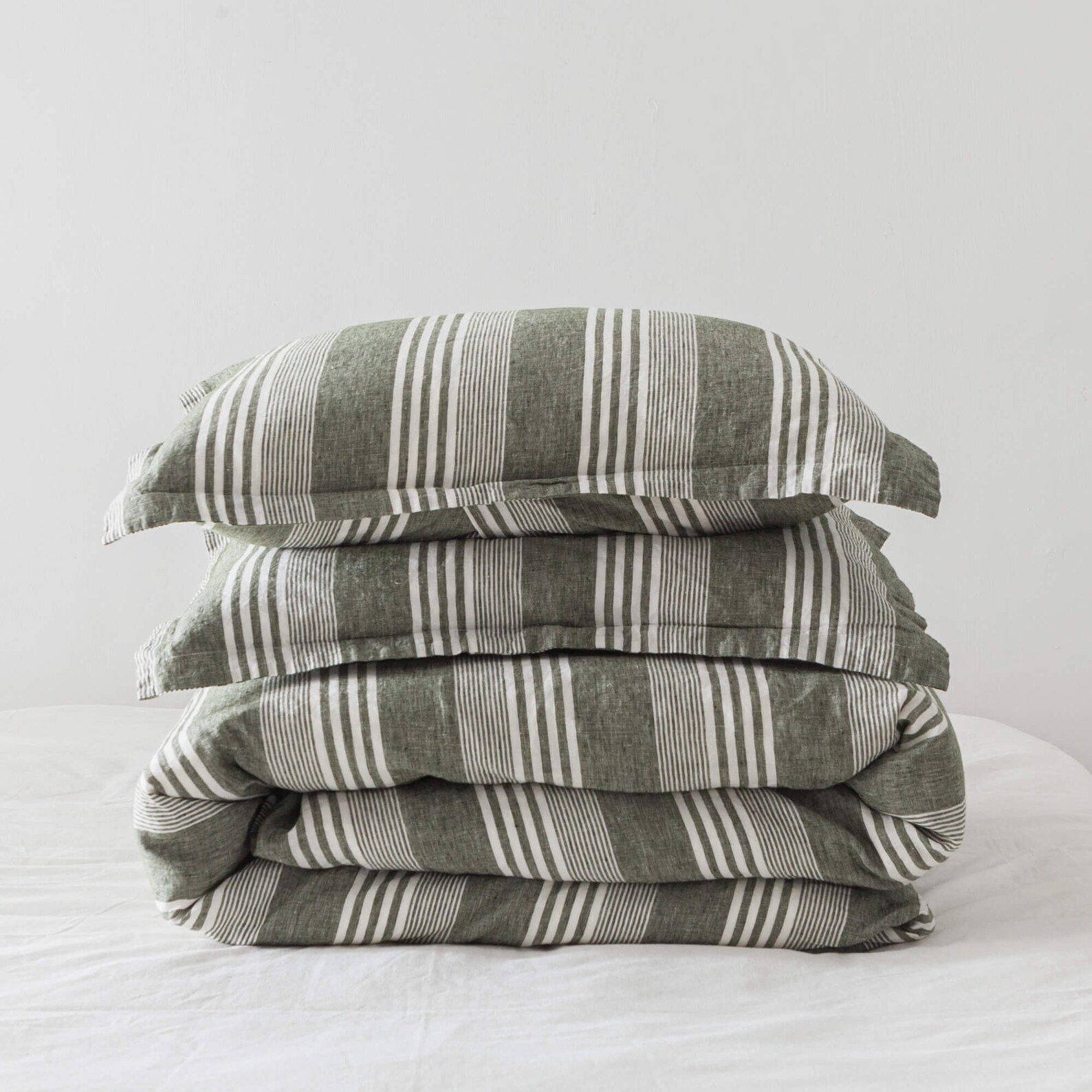 Yarn Dyed Linen Duvet Cover Green Stripe LINEN Duvet Cover Etsy
