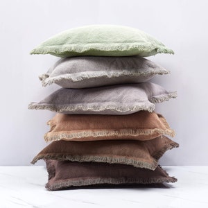20x20 Pillow Cover Linen Throw Pillow Cover with Fringes Decorative Pillow Cover Fall Autumn Cushion Cover Pillow Cover Sets