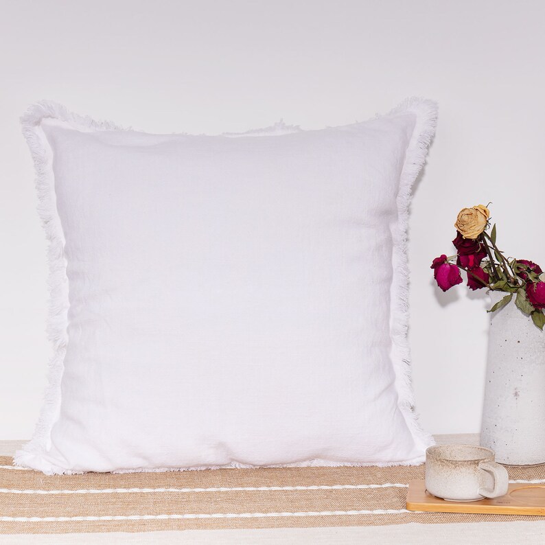 20 X 20 Pillow Cover Linen Throw Pillow Cover With Fringes Etsy
