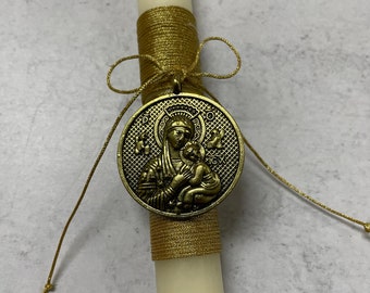 Panagia and Xristos medallion Easter Candle- Greek Orthodox Lambatha