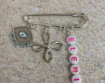 Personalized Baby Safety Pin- Evil eye pin- Baby brooch- Protection - stroller pin- Newborn gift- FILAXTO