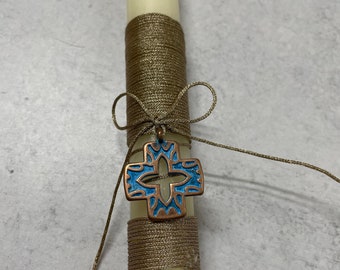 Patina Cross Easter Candle- Greek Orthodox Lambatha