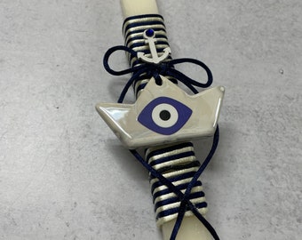 Ceramic paper boat charm with evil eye -Easter candle- Greek Orthodox Lambatha