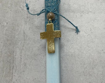 Gold hammered cross easter candle- Greek Orthodox  Lambatha