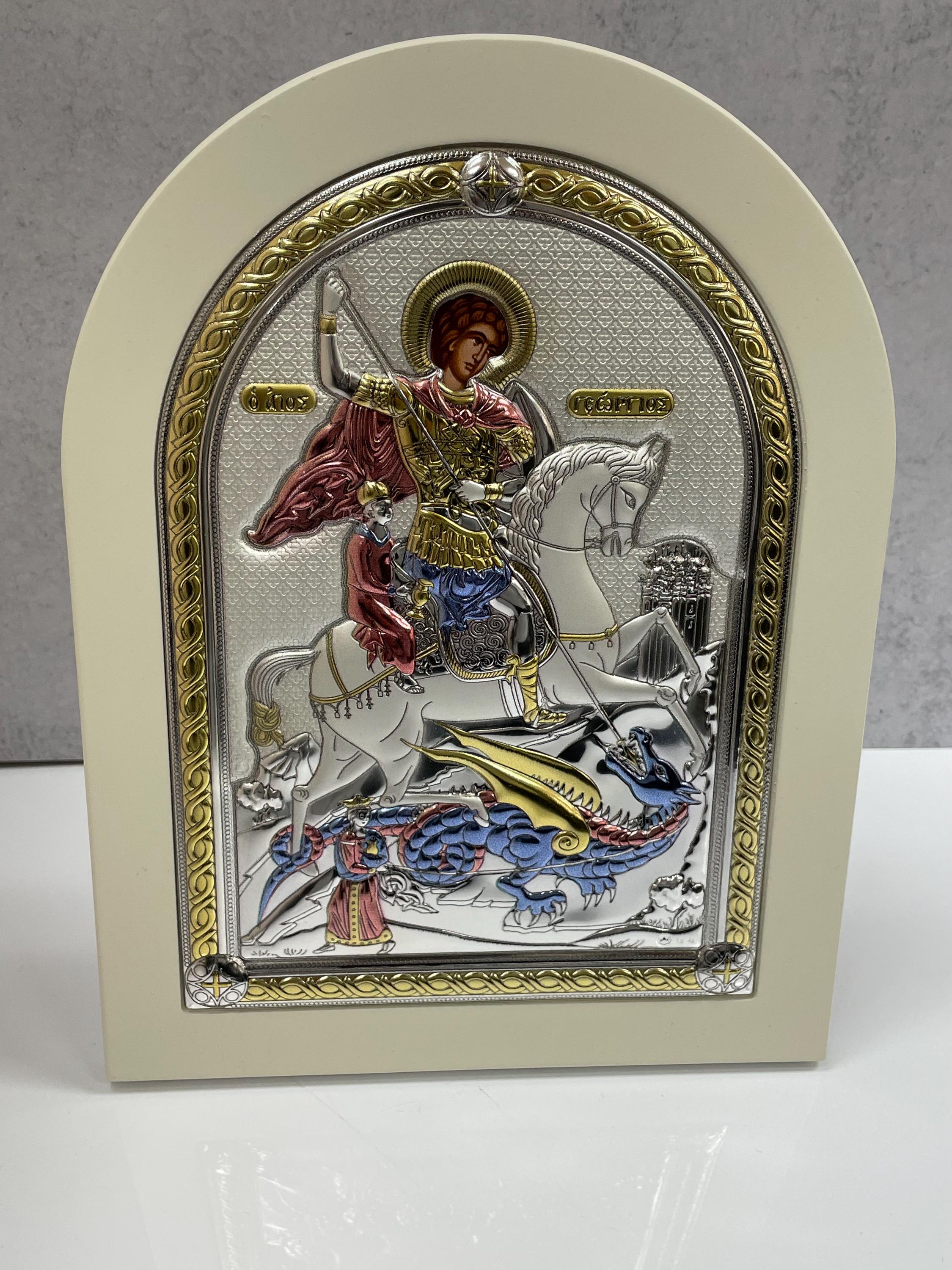 St. George Religious Icon St. George Silver Icon on White Wood- Religious Greek Orthodox Icon - Etsy