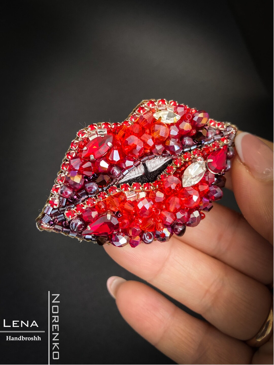Red Lips Beaded Brooch Handmade Erotic Sexy Jewelry Mouth Pin Etsy