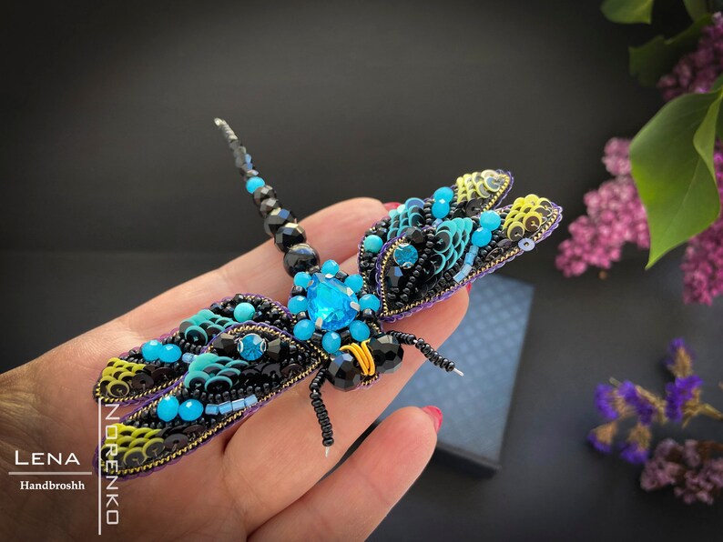 Blue Dragonfly Brooch for Women Beaded Bug Pin Broach Vintage Etsy
