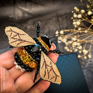Handmade bumble bee jewelry Beaded bug pin brooch Insect broach 40th birthday gifts for women