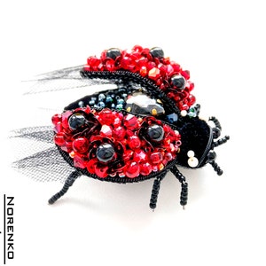 Red ladybug jewelry Handmade beaded ladybird brooch Cute insect pin Ladies broaches Ukraine sellers