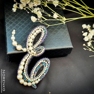 Personalized Initial jewelry Сustom alphabet pin Letter beaded brooch for her Handmade unique name accessory from Ukraine