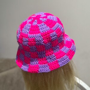 handmade crochet checkered bucket hat