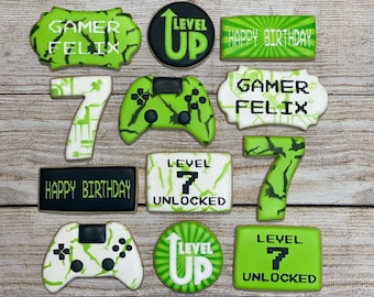 Gamer Birthday Cookie Set/Video Game Cookies/Xbox Cookies/Level Up/Remote Cookies/Game Controller Cookies/Play Station/PS4/PS5/Gaming Party