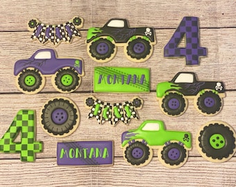 Monster Truck Cookie Set/Monster Truck Party/Grave Digger Inspired Monster Truck/Racing/Truck Tires/Racing Flag/Monster Jam/Hot Wheels/RC