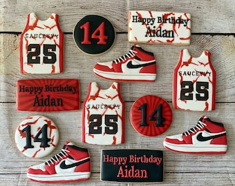 Birthday Cookies/ Jordan Cookies/ Nike Cookies/ Air Force Cookies/Happy Birthday Cookies/ Age Cookies/ Basketball Cookies/ Basketball Jersey