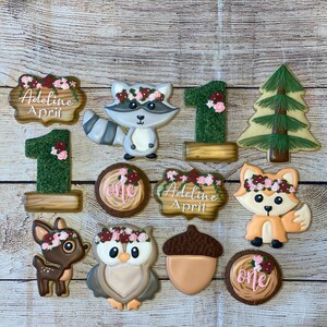 Woodland Creature First Birthday Cookie Set/Baby Fox/Baby Deer/Raccoon/Owl/Oh Deer/Woods/Rose Cookies/