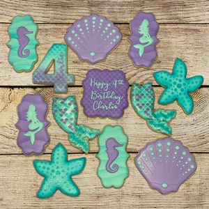 Mermaid Sugar Cookies/Mermaid Party/Mermaid Cookies/Mermaid Birthday/Sea Shell Cookies/Starfish Cookies/Mermaid Tail Cookies