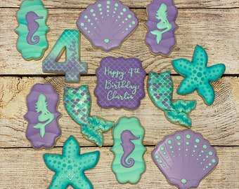 Mermaid Sugar Cookies/Mermaid Party/Mermaid Cookies/Mermaid Birthday/Sea Shell Cookies/Starfish Cookies/Mermaid Tail Cookies