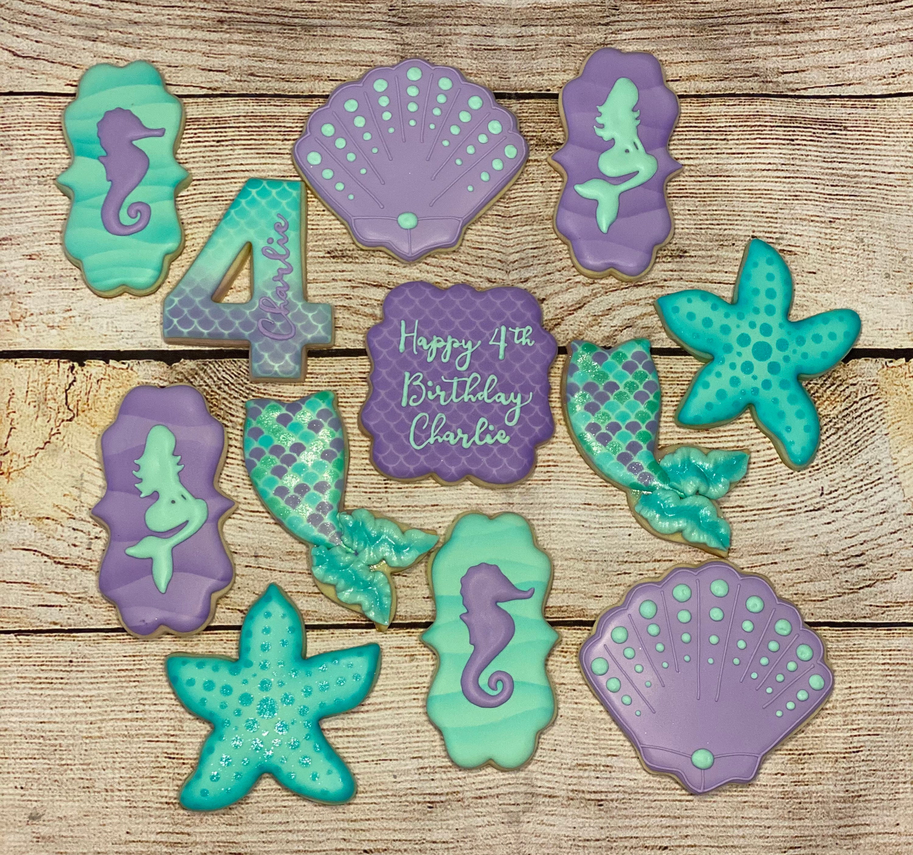 Mermaid Sugar Cookies/Mermaid Party/Mermaid Cookies/Mermaid Birthday/Sea Shell Cookies/Starfish Cookies