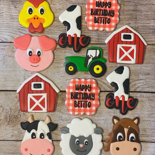 Barnyard Cookie Set/Farm Animal Cookies/Birthday Cookies/Cow/Pig/Sheep/Horse/Chicken/Barn/Tractor/Picnic/Barn Animal Cookie Set