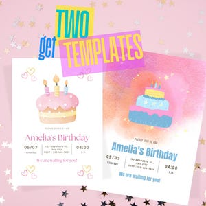 Geburtstagstorten-Einladungen • 2-Design Canva Template Pack • Sofort-Download