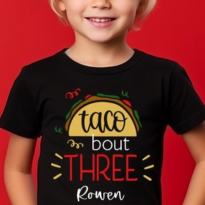 3rd Birthday Taco T-shirt, Taco Bout Three Third Birthday Shirt, Personalized Name Taco Third Birthday T-shirt, Taco Theme Second Birthday