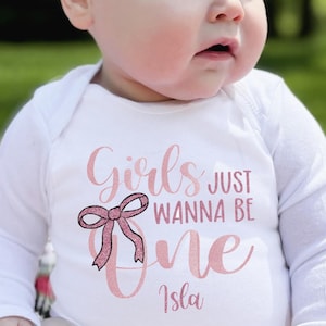 Girls Just Wanna Be One First Birthday Outfit for girl, Pink Bow 1st Birthday Onesie®, Bow Smash Cake Shirt, Preppy Photo Shoot, Party Theme