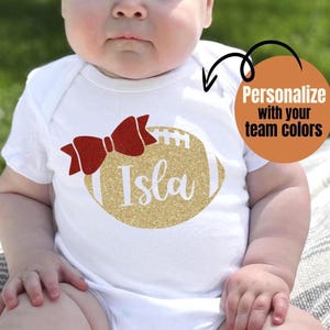 Personalized Football Baby Onesie® with Girl Name, Football Team Colors Outfit, Newborn Girl Football Outfit, Toddler Girl Football Shirt