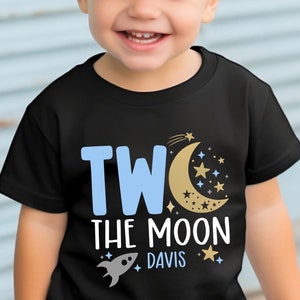 Two The Moon Shirt Second Birthday for Boy, 2nd Birthday Outer Space T-shirt, Astronaut Moon Second Birthday T-shirt, Blue Space Theme Party