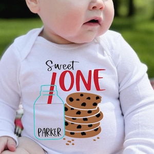 One Sweet Cookie First Birthday Outfit for Boy or Girl, Sweet One 1st Birthday Shirt, Cookies and Milk Smash Cake Onesie®, Photo Shoot