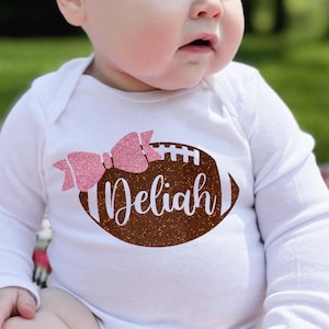 Personalized Football Baby Onesie® with Girl Name, Football Outfit Baby Girl, Newborn Girl Football Outfit, Toddler Girl Football Shirt