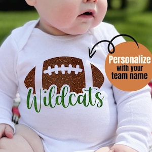 Personalized Football Baby Onesie® with Girl Name, Football Team Colors Outfit, Newborn Girl Football Outfit, Toddler Girl Football Shirt