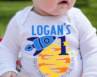 First Trip Around the Sun Shirt for Boy, Space First Birthday Onesie®, Space Smash Cake Outfit, 1st Birthday Space Photo Shoot Outfit