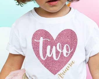 Heart 2nd Birthday T-shirt for Valentine's Day, Personalized Two Second Birthday Shirt for Toddler Girl, Pink Heart 2nd Birthday Girl Outfit