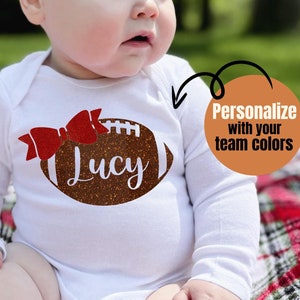Personalized Football Baby Onesie® with Girl Name, Football Team Colors Outfit, Newborn Girl Football Outfit, Toddler Girl Football Shirt