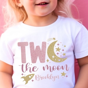 Two The Moon Shirt Second Birthday for Girl, 2nd Birthday Outer Space T-shirt, Pastel Moon Second Birthday T-shirt, Pink Space Theme Party